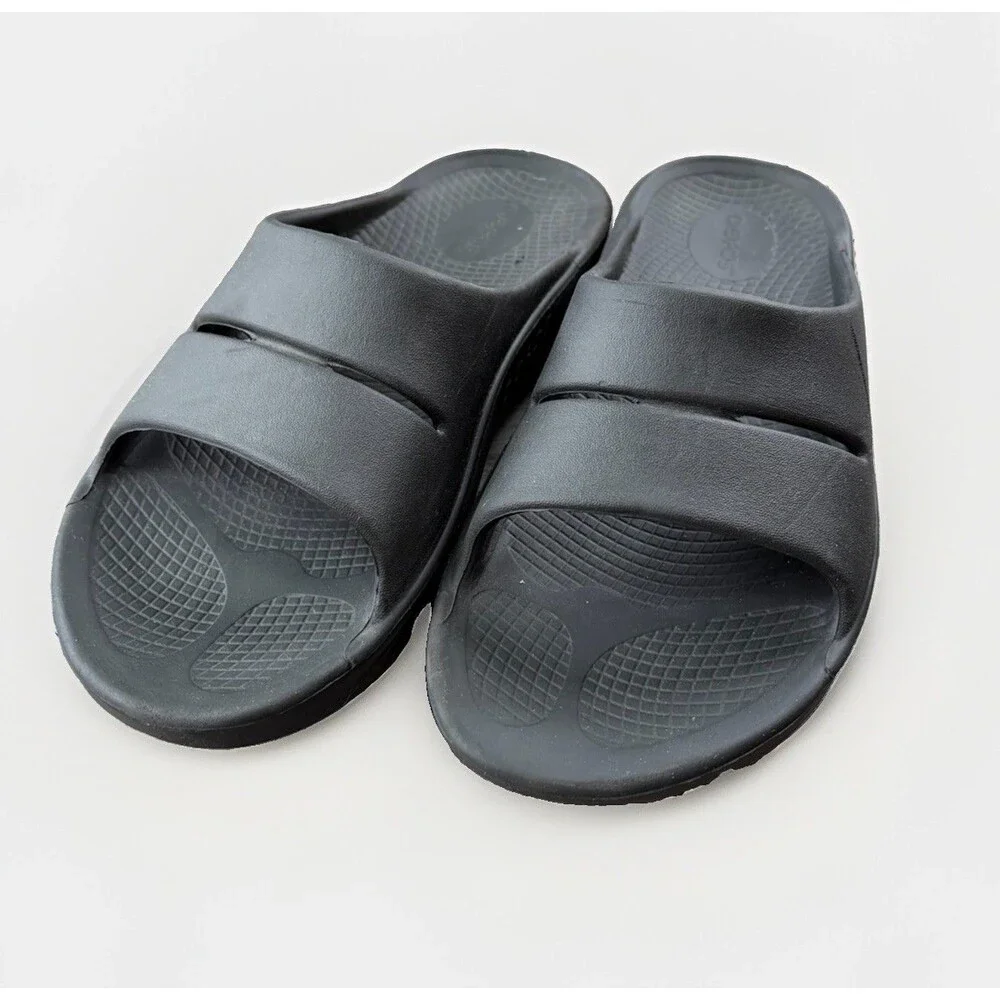 Oofos OOahh Recovery Slide Sandals Black Slip On Comfort Shoes Mens 7 Womens 9